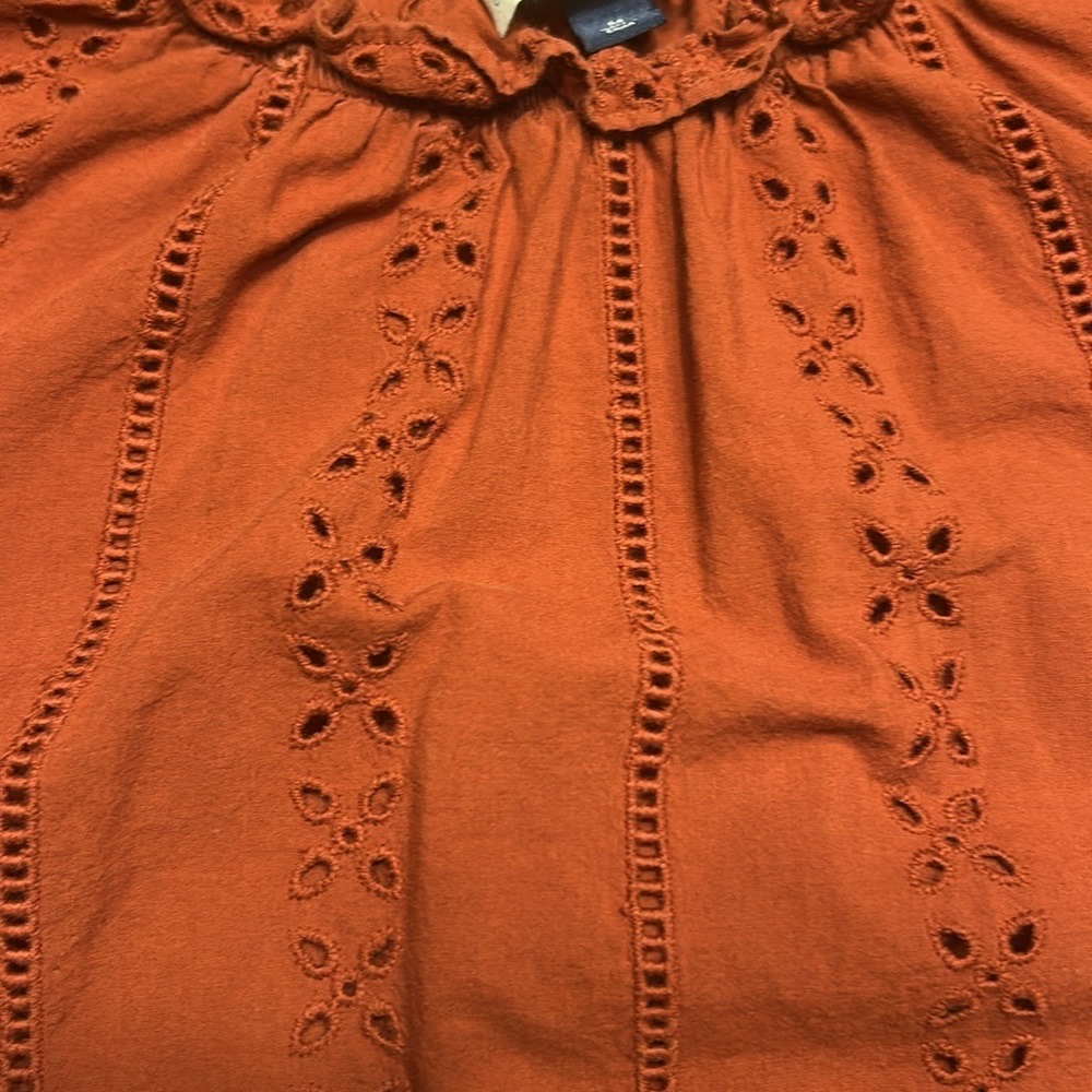 Universal Thread Cottagecore Prairie Rust Cotton Eyelet Ruffle Puff Sleeve Top - Picture 7 of 8